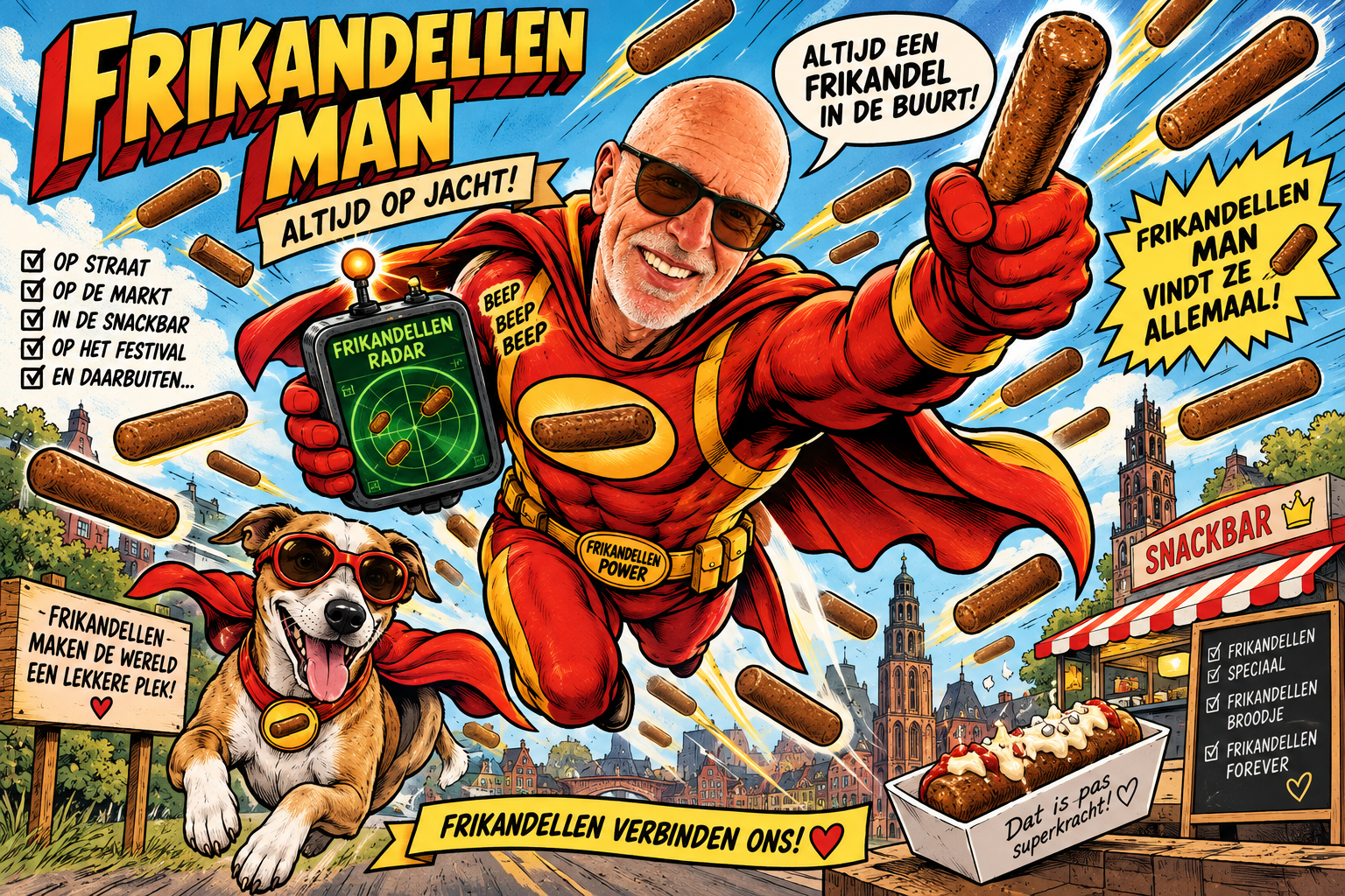 Mini Frikandellen Man met zijn hond